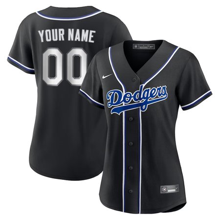 Women's Los Angeles Dodgers Nike Custom Black Lights Out Replica Jersey